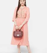 Pink embroidered rayon ethnic-kurtis