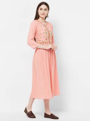 Pink embroidered rayon ethnic-kurtis 3