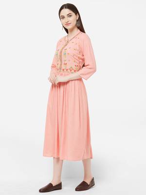 Pink embroidered rayon ethnic-kurtis 4