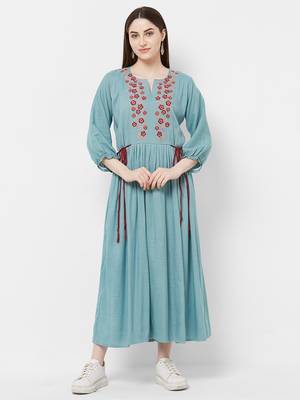 Blue embroidered rayon ethnic-kurtis 1