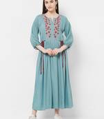 Blue embroidered rayon ethnic-kurtis