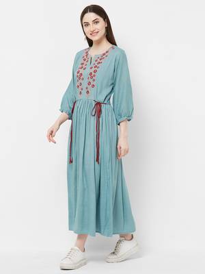 Blue embroidered rayon ethnic-kurtis 3