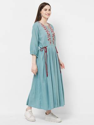 Blue embroidered rayon ethnic-kurtis 4