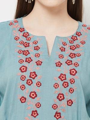 Blue embroidered rayon ethnic-kurtis 5