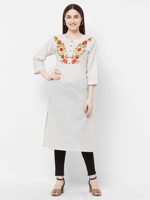 White printed cotton ethnic-kurtis 1
