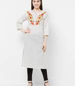 White printed cotton ethnic-kurtis