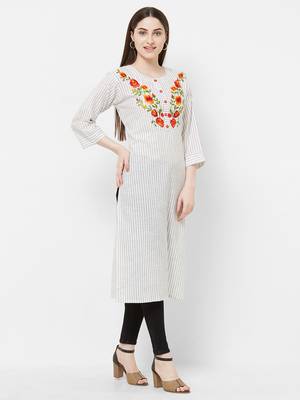 White printed cotton ethnic-kurtis 4