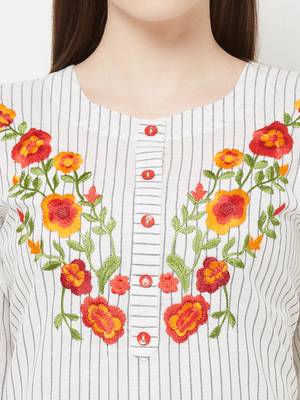 White printed cotton ethnic-kurtis 5