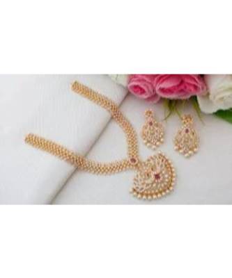 Exquisite Designer Cubic Zircon Neckset With Dual Peacock Pendant & Matching Ear Rings 1