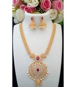 Elegant Designer Cubic Zircon Necklace with Peacock Pendant & Matching Jhumkas