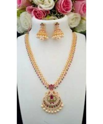 Beautiful Designer American Diamond Necklace With Mango Pendant & Matching Jhumkas 1