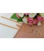 Gorgeous Designer Cubic Zircon Long Haaram With Dual Peacock Pendant & Matching Jhumkas