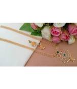 Gorgeous Designer Cubic Zircon Long Haaram With Dual Peacock Pendant & Matching Jhumkas