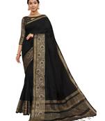 Black woven cotton silk saree with blouse