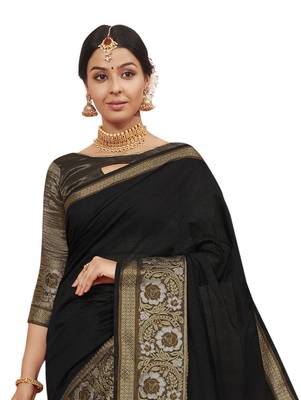 Black woven cotton silk saree with blouse 2