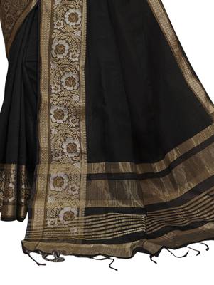 Black woven cotton silk saree with blouse 3