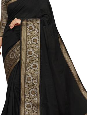 Black woven cotton silk saree with blouse 4