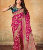 Magenta woven banarasi silk saree with blouse