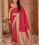   scarlet red woven banarasi saree with blouse