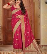   raspberry woven banarasi saree with blouse