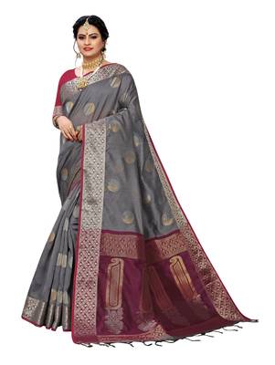 Grey woven banarasi silk saree with blouse 1