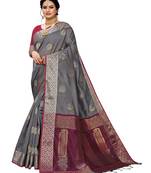 Grey woven banarasi silk saree with blouse