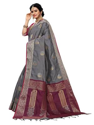 Grey woven banarasi silk saree with blouse 2