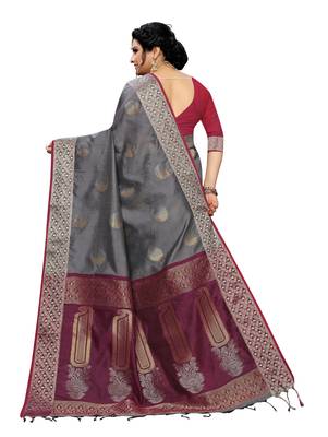 Grey woven banarasi silk saree with blouse 3