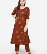 Brown printed rayon salwar