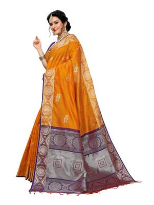 Yellow woven banarasi silk saree with blouse 2
