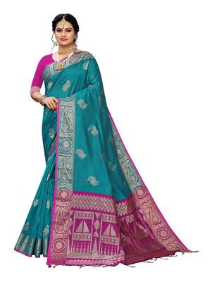 Blue woven banarasi silk saree with blouse 1