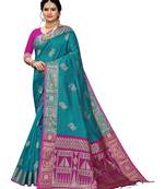 Blue woven banarasi silk saree with blouse