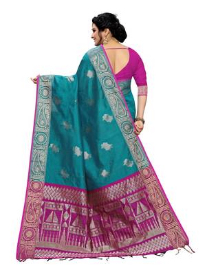 Blue woven banarasi silk saree with blouse 3