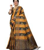 Yellow woven cotton silk saree with blouse