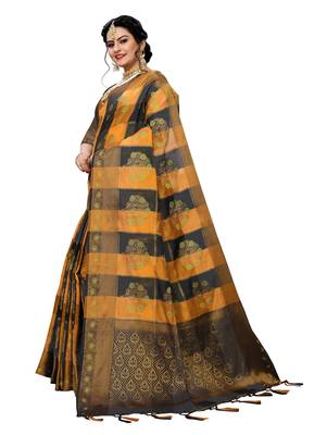 Yellow woven cotton silk saree with blouse 2