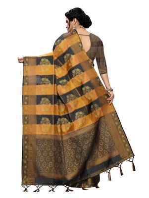 Yellow woven cotton silk saree with blouse 3