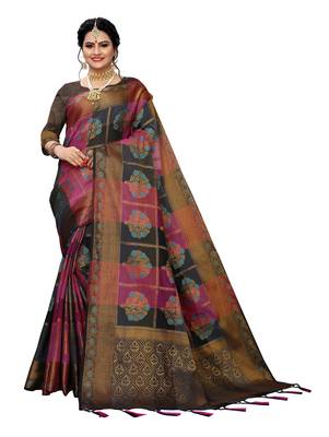 Pink woven cotton silk saree with blouse 1
