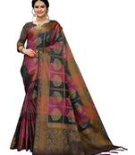 Pink woven cotton silk saree with blouse