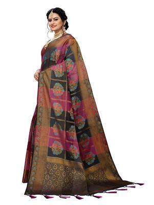 Pink woven cotton silk saree with blouse 2