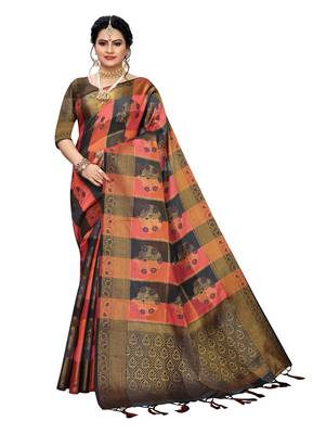 Orange woven cotton silk saree with blouse 1