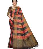 Orange woven cotton silk saree with blouse