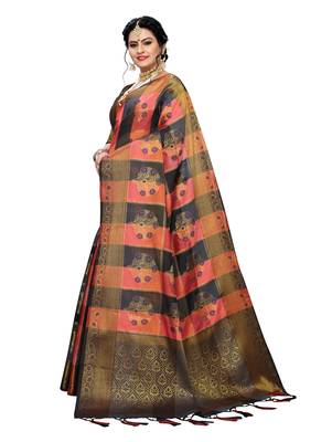 Orange woven cotton silk saree with blouse 2