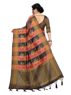 Orange woven cotton silk saree with blouse 3
