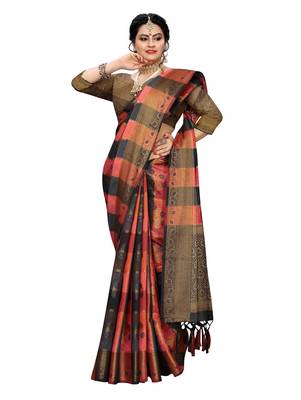 Orange woven cotton silk saree with blouse 4