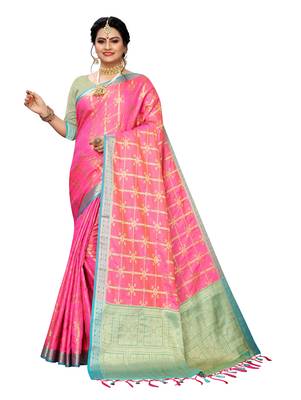 Pink woven banarasi silk saree with blouse 1