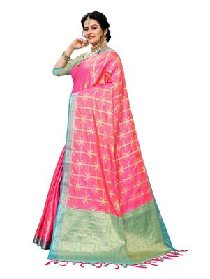 Pink woven banarasi silk saree with blouse 2