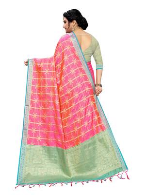 Pink woven banarasi silk saree with blouse 3