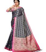 Dark blue woven banarasi silk saree with blouse