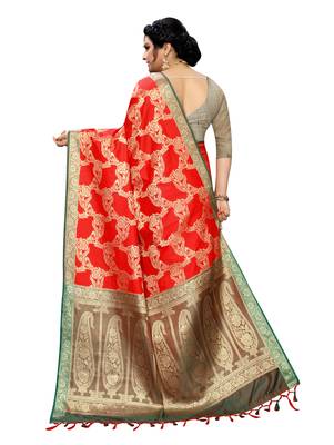Red woven banarasi silk saree with blouse 3