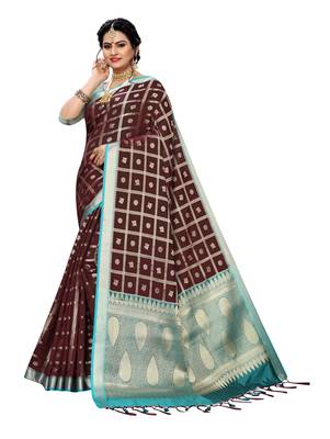 Brown woven banarasi silk saree with blouse 1